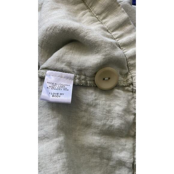 Flax Linen Asymmetric Jacket Top Medium Green Lagenlook Minimalist Artsy Beachy - Picture 9 of 14